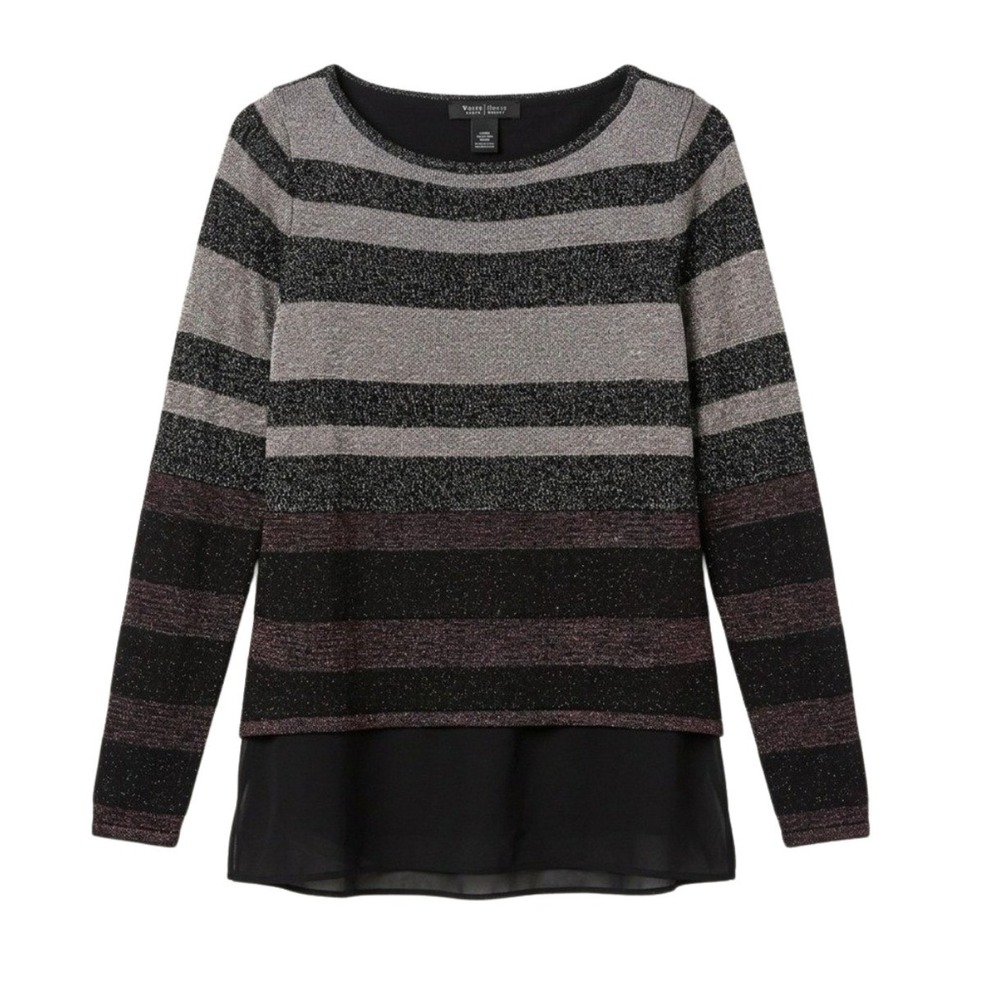 White House Black Market Metallic Striped Split Back Chiffon‎ Layered Sweater XS